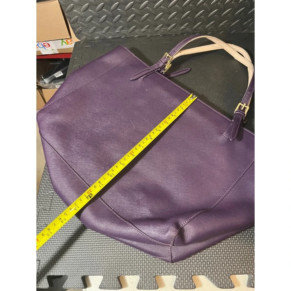 Tory Burch Buckle Tote Womens Large Purple Saffiano Leather Shoulder Bag
